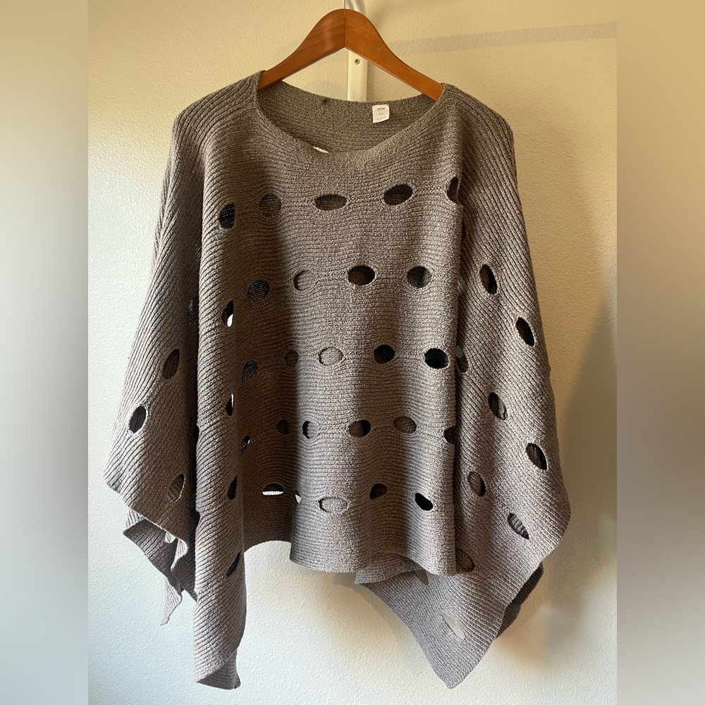Gray Women's Poncho with Cut-Out Design